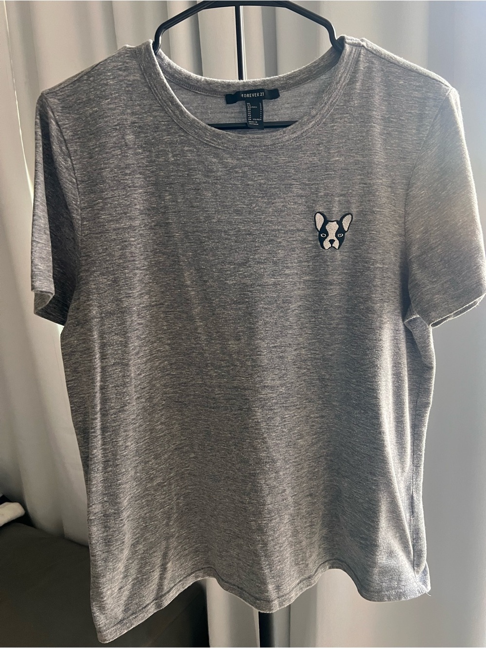 Forever 21 Heather Gray Tee with french bulldog Embroidery